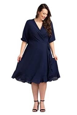 KARKO - Elegantes Kleid IRIS I in Wickeloptik I mit Rüsche I Übergröße (Plus Size) I Leicht Körperbetonter Schnitt I V-Ausschnitt I feine Puffärmel I Bequemer Bindegürtel von KARKO