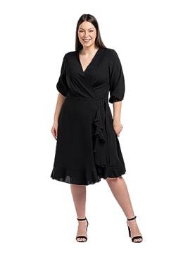 KARKO - Elegantes Kleid IRIS I in Wickeloptik I mit Rüsche I Übergröße (Plus Size) I Leicht Körperbetonter Schnitt I V-Ausschnitt I feine Puffärmel I Bequemer Bindegürtel von KARKO