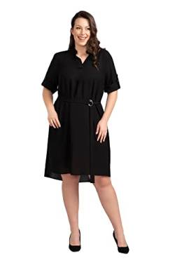 KARKO - Freizeitkleid mit Gürtel ANIESA I Übergröße (Plus Size) I Weiter Schnitt I Midilänge I Ellbogenlange Ärmel I V-Ausschnitt I Eleganter Stehkragen I Schwarz - 50-52 von KARKO