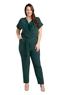 KARKO - Jumpsuit FARIDA I Übergröße (Plus Size) Damen Overall I V-Ausschnitt in Wickeloptik I Locker Geschnittene Ärmel I Bindegürtel I Körperbetonte Hosenbeine I Verdeckter Reißverschluss von KARKO