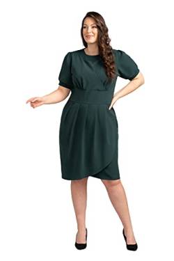 KARKO - Tailliertes INGRIDA Kleid I mit Dekolleté im Cut-Out-Design I Übergröße (Plus Size) I Köperbetonte Passform I Knielänge I Ellenbogenlange Ärmel I Flaschengrün - 52 von KARKO