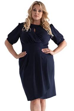 KARKO - Tailliertes INGRIDA Kleid I mit Dekolleté im Cut-Out-Design I Übergröße (Plus Size) I Köperbetonte Passform I Knielänge I Ellenbogenlange Ärmel I Marine - 48 von KARKO