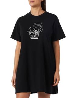 KARL LAGERFELD Damen Ikonik 2.0 T-Shirt Pyjama-Kleid, Schwarz/Silber, M von KARL LAGERFELD