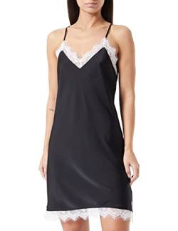 KARL LAGERFELD Damen Satin Negligee mit Spitzenbesatz Schwarz XS von KARL LAGERFELD