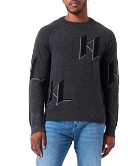 KARL LAGERFELD Herren Kaschmir KL Monogramm Pullover (Unisex) Dunkelgrau Melange S von KARL LAGERFELD