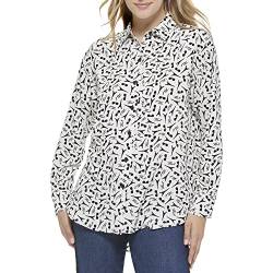 Karl Lagerfeld Paris Damen Everyday Bluse-Gewebte Langarmshirts Hemd, Weiß/Schwarz, X-Groß von KARL LAGERFELD