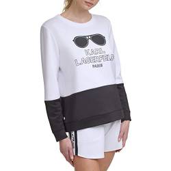 Karl Lagerfeld Paris Damen Langärmeliges Rundhalsausschnitt Sweatshirt, weiß/schwarz, M von KARL LAGERFELD