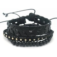 KARMA Silberarmband Damenarmband Set Armbänder schwarz Schmuck (3er Set, 3-tlg., Set), Armschmuck Damen Lederarmband von KARMA