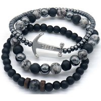 KARMA Silberarmband Damenarmband Set Armbänder schwarz silber (3er Set, 3-tlg., Set), Armschmuck Damen Steine Anker Perlen von KARMA