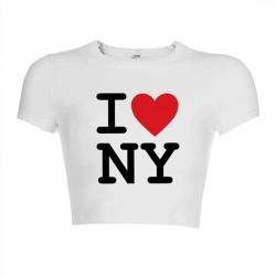 Crop Tops I Love NY 2000s Streetwear Harajuku Damen T-Shirt Kurzarm Y2K Fashion Letter Print Niedliche Baby-T-Shirts E-Girls Slim,Weiß,M von KASUTAM