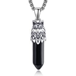 KATHALU Nordic Viking Wolf Kopf Onyx Halskette Männer Jungen 925 Sterling Silber Wolf Zahn Schwarz Achat Anhänger Dark Punk Zeremonie schmuck Geschenk von KATHLU