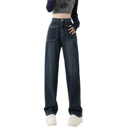 Fleece Jeans Damen Winter Frauen Mit Hoher Taillierter Frauen Mit Hoher Basis Mit Breitem Bein Gerader Jeans-A-XL von KATIAK