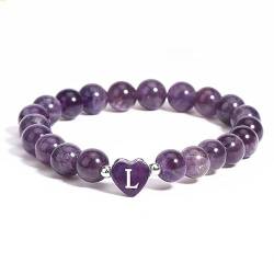 KATIAK 26 Buchstabe A-Z Initiale Herzform Kristall Natursteinperlen Armband Schwarzer Obsidian Amethyst Sodalith Energiestein Elastischer Armreif Persönlichkeit Name Perlen Für Paare Freund Gesche von KATIAK