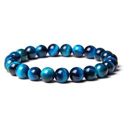 KATIAK Armband Herren,8Mm Blaues Tigerauge Kristall Armband, Mode Elegante Stretch Perlen Armband, Yoga Meditation Naturstein Armreif Amulett Schmuck für Mädchen Frauen von KATIAK