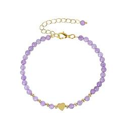 KATIAK Freundschaftsarmband,Verstellbare Goldene Kettenperlen Armband, Amethyst-Kristall-Armband Mit Goldenem Herz Charm, Yoga-Meditations-Armreif Schmuckgeschenke für Mädchen Frauen von KATIAK