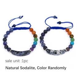 KATIAK Geflochtenes Armband Mit 7 Chakra-Reiki-Energie-Kristallsteinen, 8 Mm Natürliche Labradorit-Perlen, Verstellbarer Armreif, Boho-Strandschmuck Für Damen Und Herren, Muttertagsgeschenke, Soda von KATIAK