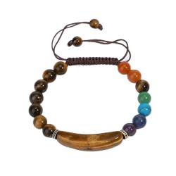 KATIAK Geflochtenes Armband Mit 7 Chakra-Reiki-Energie-Kristallsteinen, 8 Mm Natürliche Labradorit-Perlen, Verstellbarer Armreif, Boho-Strandschmuck Für Damen Und Herren, Muttertagsgeschenke, Tige von KATIAK