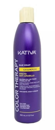 KATIVA Color Therapy Blue Violet Shampoo 355 ml | Shampoo Violett Anti-Gelb Effekt | Shea, Kokosnuss und Zitrus | ohne Salz, Sulfate und Parabene | Blond, graues Haar von KATIVA