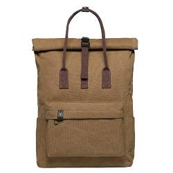 KAUKKO Retro Canvas Rucksack Handgepäck Damen Herren Vintage Rollup Daypack Handtasche mit Laptopfach 12 Zoll für Arbeit, Schul, Ausflüge, Uni, 42cm, 16L, Khaki-K1047-2 von KAUKKO