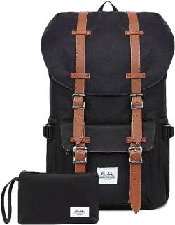 KAUKKO Rucksack Damen Herren Daypack für 15" Notebook mit Mäppchen für Schule, Uni, Reisen, Wandern, 22L, Schwarz von KAUKKO