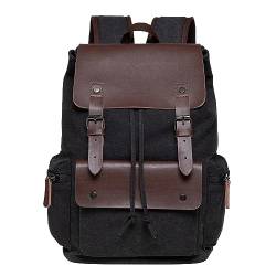 KAUKKO Vintage Canvas Rucksack für Damen und Herren, 28 * 17 * 42 cm, 19L, 0.9 KG (Schwarz JNL-FP705-03) von KAUKKO