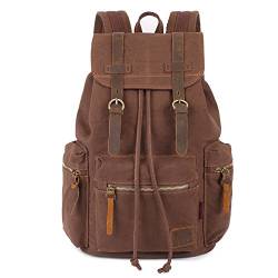 KAUKKO Vintage Rucksäcke 15 Zoll, Damen Herren Schulrucksack Daypack Retro Stylisch Backpack für Outdoor Wanderreise Camping mit Großer Kapazität 27×16×41 cm (Kaffee02) von KAUKKO