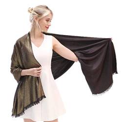 KAVINGKALY Damen Schal Winter Schwarz Pashmina Stola Festlich Herbst Zunahme Schals Tücher für Abendkleider Frauen Hochzeit schultertuch(Schwarz-Gold) von KAVINGKALY