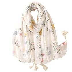 KAVINGKALY Damenschal mit Quasten Floral Gedruckt Boho Schal für Frauen Bunte Tassle Mode Fransen Frühling Schal von KAVINGKALY