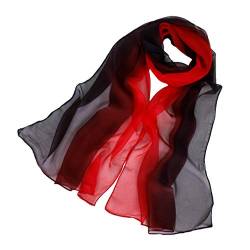 KAVINGKALY Gradient Farben rot Seide Schals für Frauen Weiches Leichtes Georgette Chiffon Tuch Schal(Rot und Schwarz) von KAVINGKALY