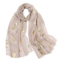KAVINGKALY Weiches Tuch Gold Feder gedruckt Mode Schals täglich Schal Wraps für Frauen (Beige) von KAVINGKALY