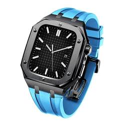 KAVJU Armband für Apple Watch, 44 mm, 45 mm, Modifikationsset, Metallgehäuse und Gummi-Silikon-Armband für iWatch 42 mm, SE, 7, 6, 5, 4 Smartwatch, 42MM, Achat von KAVJU
