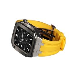 KAVJU Armband für Apple Watch, 44 mm, 45 mm, Modifikationsset, Metallgehäuse und Gummi-Silikon-Armband für iWatch 42 mm, SE, 7, 6, 5, 4 Smartwatch, 44MM, Achat von KAVJU