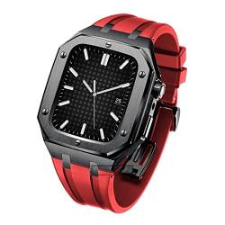 KAVJU Armband für Apple Watch, 44 mm, 45 mm, Modifikationsset, Metallgehäuse und Gummi-Silikon-Armband für iWatch 42 mm, SE, 7, 6, 5, 4 Smartwatch, 44MM, Achat von KAVJU