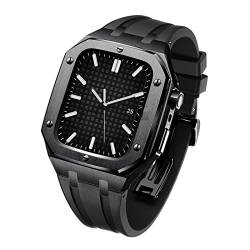 KAVJU Armband für Apple Watch, 44 mm, 45 mm, Modifikationsset, Metallgehäuse und Gummi-Silikon-Armband für iWatch 42 mm, SE, 7, 6, 5, 4 Smartwatch, 45 mm, Achat von KAVJU