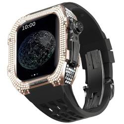 KAVJU Gummiband, Titan-Lünette für Apple Watch 7/6/5/4/SE, Apple Mod Watch, Zubehör, Ersatz-Titan, Luxus-Hülle, kompatibel mit iWatch Serie 44 mm, mit Werkzeug, 44MM, Achat von KAVJU