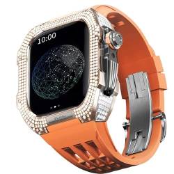 KAVJU Gummiband, Titan-Lünette für Apple Watch 7/6/5/4/SE, Apple Mod Watch, Zubehör, Ersatz-Titan, Luxus-Hülle, kompatibel mit iWatch Serie 44 mm, mit Werkzeug, 44MM, Achat von KAVJU