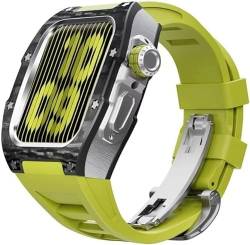KAVJU Kohlefaser-Uhrengehäuse, für Apple Watch Serie 8, 7, 45 mm, Fluorkautschuk-Uhrenarmband + luxuriöses Edelstahl-Schnallen-Modifikationsset, für iWatch Ultra 49 mm, Ersatzarmband, 49 mm, Achat von KAVJU
