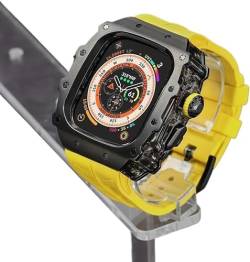 KAVJU Robustes Edelstahl-Uhrenarmband, Mod-Kit, für Apple Watch Serie 9/8/7, 45 mm, Ultra 2, 49 mm, 44 mm, für Herren und Damen, Metallabdeckung, Gummi-Sportuhrarmbänder, für iWatch 49 mm, 44MM, Achat von KAVJU