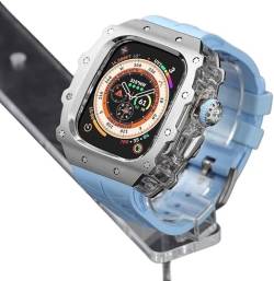 KAVJU Robustes Edelstahl-Uhrenarmband, Mod-Kit, für Apple Watch Serie 9/8/7, 45 mm, Ultra 2, 49 mm, 44 mm, für Herren und Damen, Metallabdeckung, Gummi-Sportuhrarmbänder, für iWatch 49 mm, 45 mm, von KAVJU