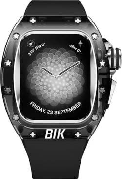 KAVJU Transparentes Kristall-Uhrengehäuse, Gummiband, für Apple Watch Serie Ultra 9, 8, 7, 6, 5, SE, 45 mm, 44 mm, Ersatzarmband, Schmetterlingsverschluss, Mod Kit-Zubehör, 44MM, Achat von KAVJU
