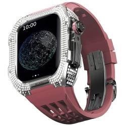 KAVJU Uhren-Modifikationsset, Luxus-Uhrenarmband-Set für Apple Watch 8 Ultra, 45 mm, luxuriöses Viton-Armband, Titangehäuse für iWatch 7, 8, 45 mm, Upgrade-Modifikation, 45 mm, Achat von KAVJU