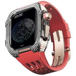 KAVJU Uhren-Modifikationsset, Luxus-Uhrenarmband-Set für Apple Watch 8 Ultra, 45 mm, luxuriöses Viton-Armband, Titangehäuse für iWatch 7, 8, 45 mm, Upgrade-Modifikation, 45 mm, Achat von KAVJU