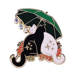 KAWADU Anstecknadel mit Regenschirm, Katze, umgeben von gefallenen Blättern, Cartoon, niedlicher Tier, Rucksack, Revers, Schmuck, Geschenke für Freunde von KAWADU