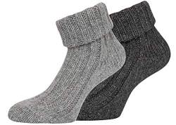 KB Socken Alpakasocken Wintersocken Wollsocken Alpakawolle mit Umschlag Damen 2 Paar (35-38, Schwarz/Grau) von KB Socken