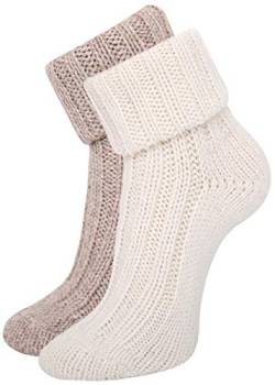 KB Socken Alpakasocken Wintersocken Wollsocken Alpakawolle mit Umschlag Damen 2 Paar (39-42, Weiß/Braun) von KB Socken