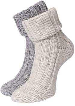 KB Socken Alpakasocken Wintersocken Wollsocken Alpakawolle mit Umschlag Damen 2 Paar (39-42, Weiß/Grau) von KB Socken