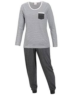 KB Damen Schlafanzug lang Hausanzug Nachtwäsche Pyjama Set Grau gestreift (S) von KB