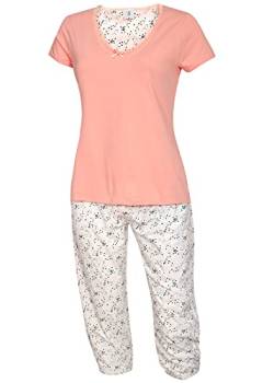KB Damenschlafanzüge für Frauen Schlafanzug Damen 3/4 Hose Pyjama Damen Baumwolle Kurzarm Caprihose Nachtwäsche orange blau S, M, L, XL (as3, Alpha, x_l, Regular, Regular, Orange) von KB