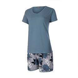 KB Kurzer Damen Pyjama Schlafanzug rosa blau Spitze Blumen Shorty T-Shirt Nachtwäsche (Blau, L) von KB