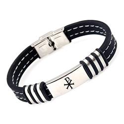 Chi XP Rho Christlich Symbol Amulett Silikon Armband mit Edelstahl Schnalle, Katholische Griechische Konstantin Kreuz Name von Christus Armreif Religiöse Schutz Schmuck für Frauen Männer, 8,26 Zoll von KBNSUIAN